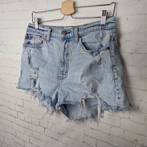 Abercrombie & Fitch The Mom Short High Rise Curve Love Size 10 / 30 Distressed - Picture 2 of 7